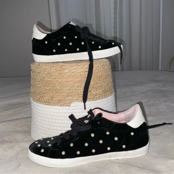 Black and White Sneakers with Pearl Accents - Picture 3 of 5